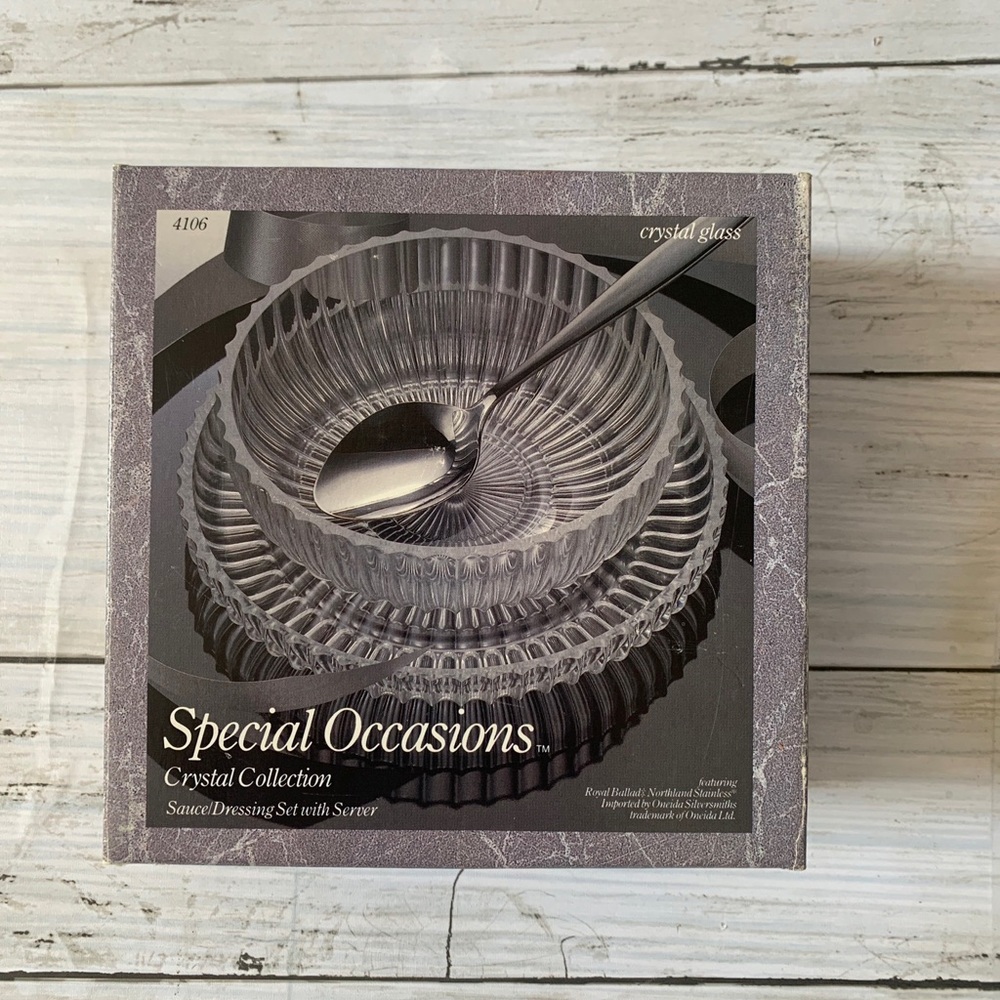 Special Occasions Crystal Collection Sauce Dressing Set With Server 4106 New